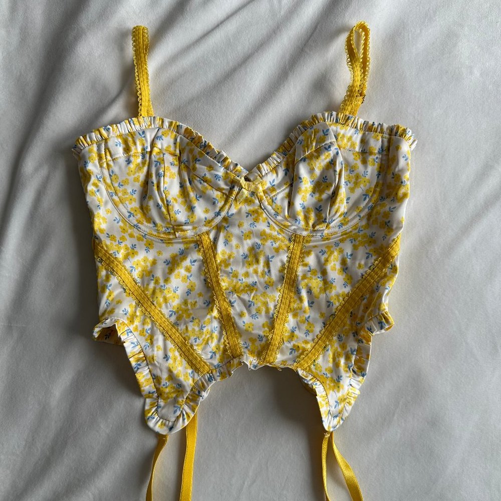 For Love & Lemons Daffodil Yellow Bustier Corset Top with Garter Straps